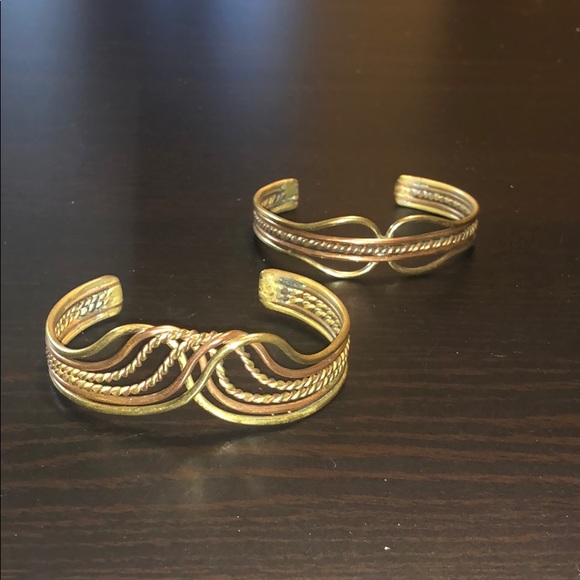 Gold and Bronze Cuff Style Metal Bracelets - Picture 1 of 2